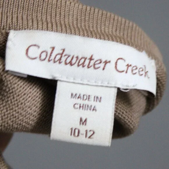 Coldwater Creek Y2K Tan Silk Cotton Knit Front Ruffle Button Cardigan sz Medium - Picture 4 of 5